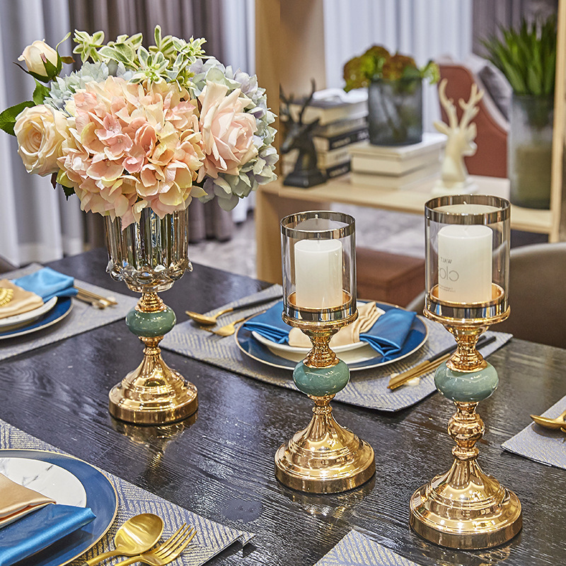 Light Luxury Gold Metal Crystal Glass Vase European Model Room Living Room Table Top Decoration Vase Set Specification drawing