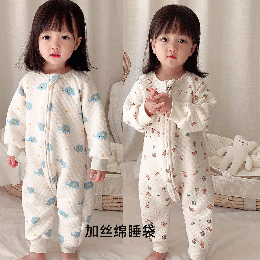 20 New styles of children's silk cotton one-piece suit, baby warm home wear, split sleeping bag, anti-kick quilt, pajamas, long sleeves, thick