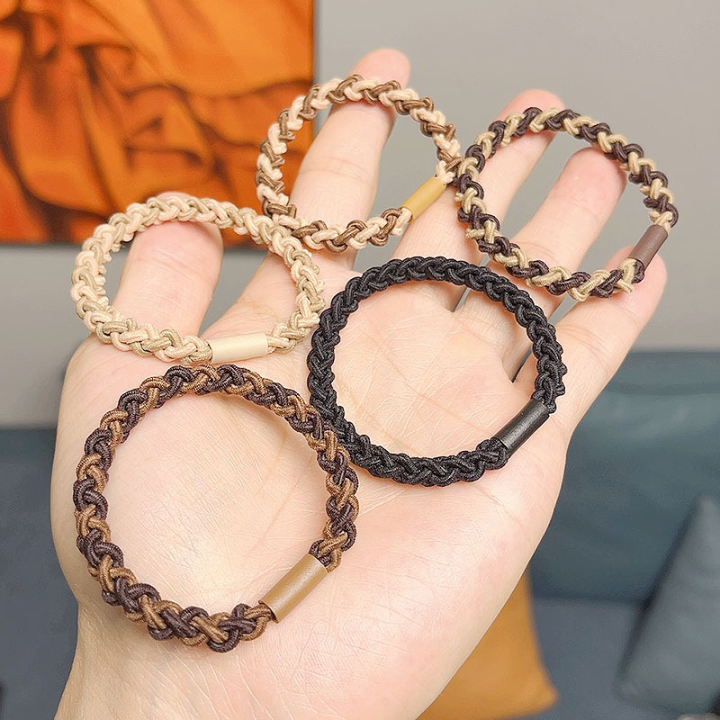 Dongdaemun Simple Scrunchie Two-Color Braided Hair Rope South Korea Milk Tea Color Temperament Leather Band Tied Ponytail Simple Hair Accessories