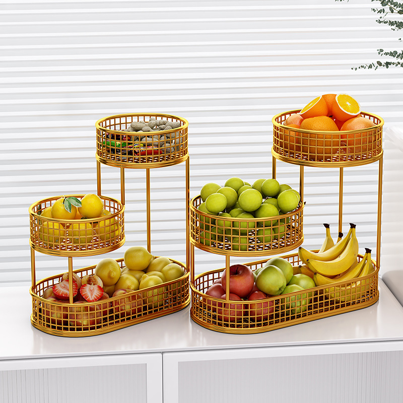 In the living room, on the coffee table, there are multi-layered fruit plates, fruit shelves, snack plates, and light luxury multi-layered fruit baskets details Picture