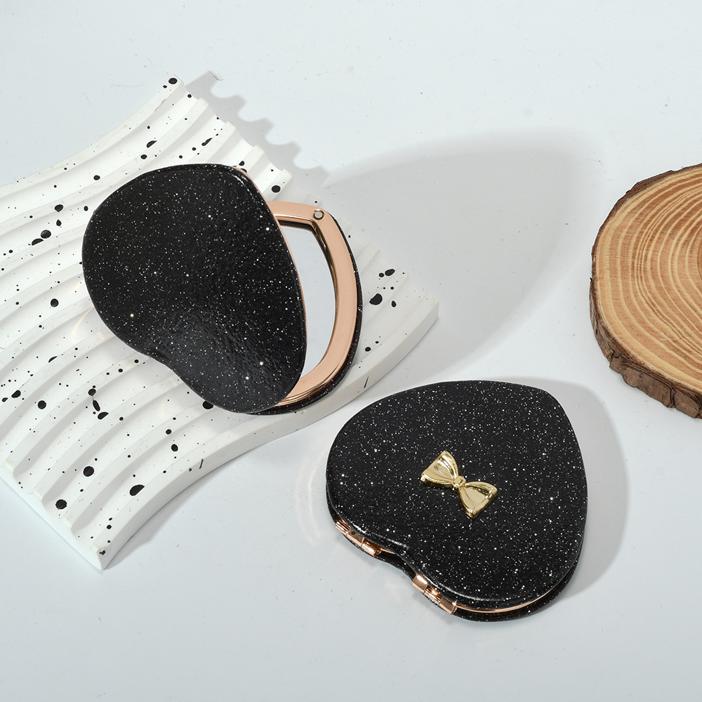 金属黑色爱心小镜子随身迷你折叠化妆镜手持双面镜女生化妆镜定制