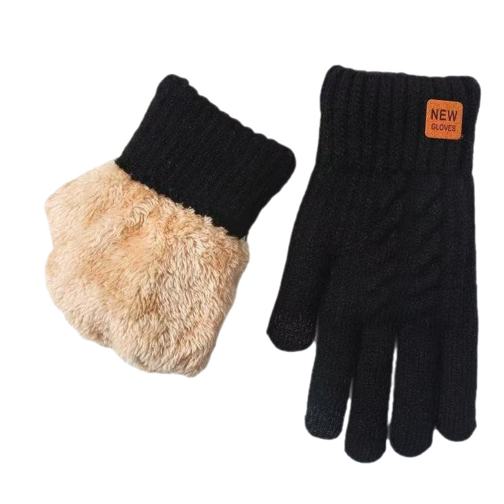 Winter double-layer fleece and thickened gloves for men and women, knitted cold-proof cycling touch screen warm woolen gloves manufacturer wholesale Item Picture