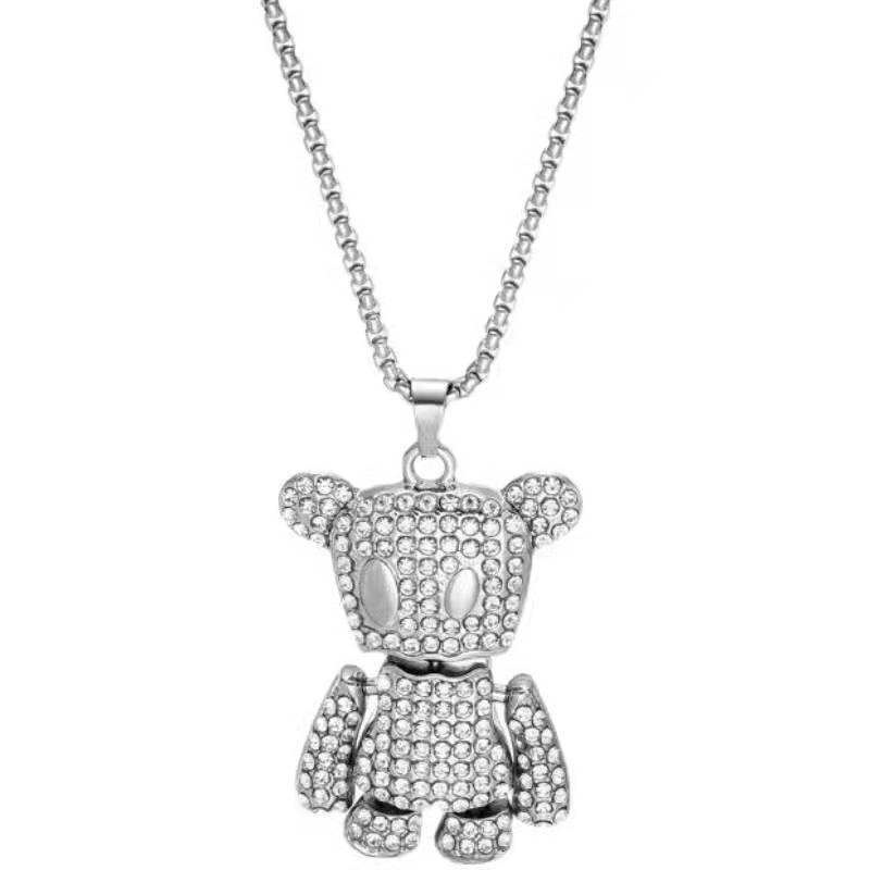 Titanium steel necklace for women, light luxury, niche hip-hop, Instagram, trendy and violent bear pendant, versatile, high-end long sweater chain for autumn and winter Item Picture