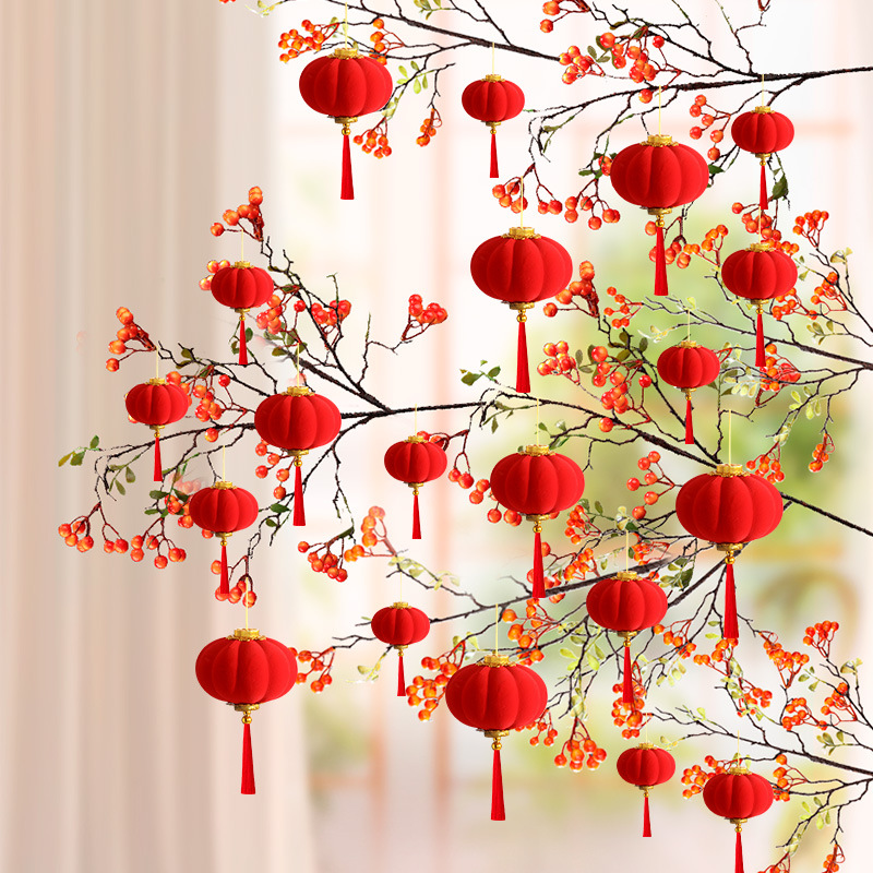 Flocked small lanterns, 2026 Year of the Horse bonsai decorations, New Year lanterns, festive red lanterns for the Spring Festival, set up stalls Application Scenario