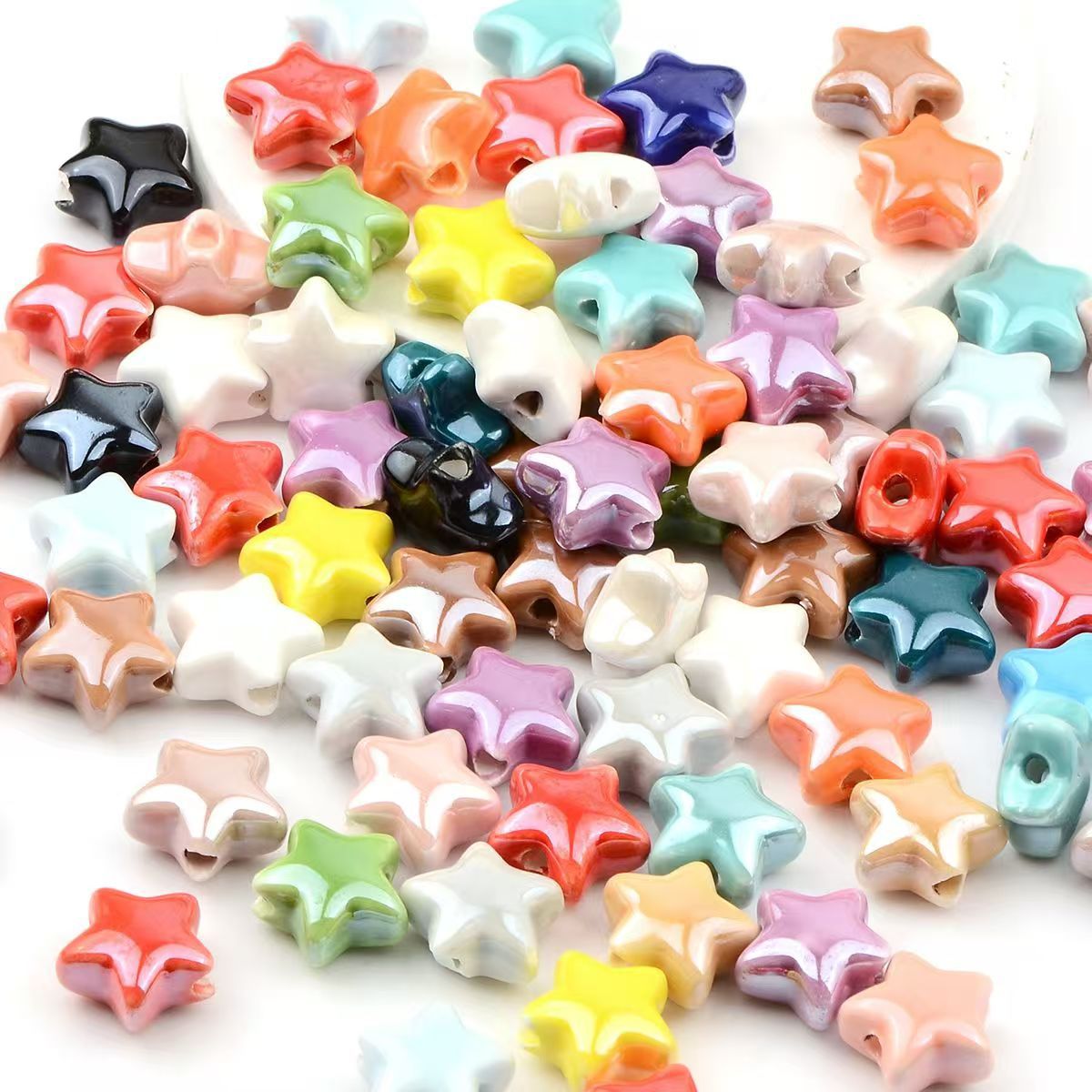 Simple and colorful ceramic pearlescent surface fish five-petal flower beads scattered beads diy handcrafted beaded bracelet decoration accessories Specification image