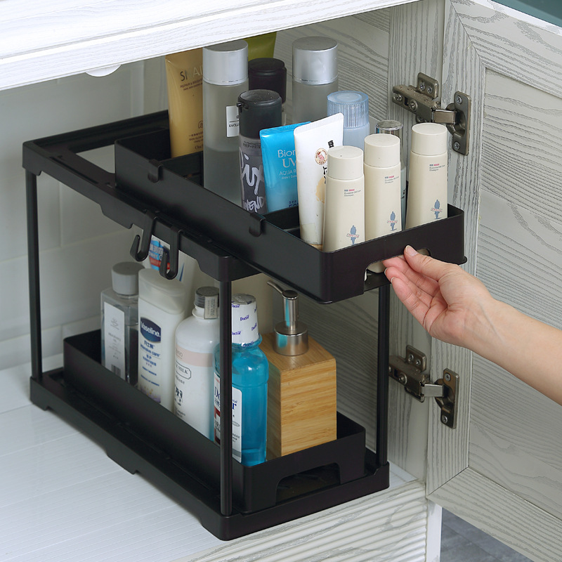 Amazon multi-functional sink storage rack, pull-out cabinet storage rack, 2-layer bathroom rack details Picture