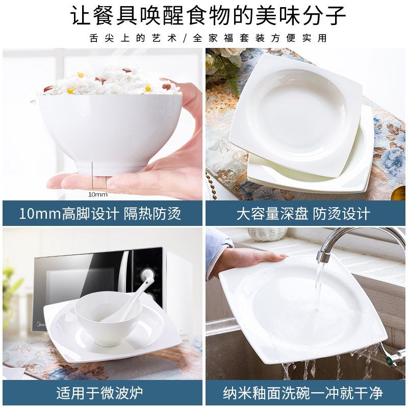 Dish Set A Full Set Of Home Bone China Tableware Set Jingdezhen Underglaze Color Pure White Bowl Dishes And Chopsticks Gift Wholesale details Picture
