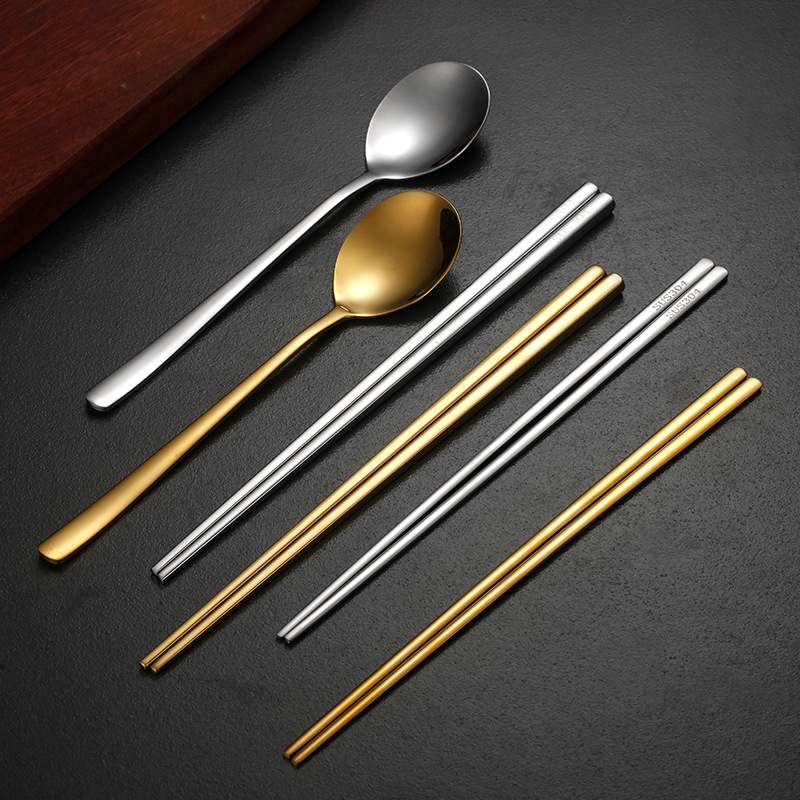 304不锈钢筷子304家用方形金属银铁快子家庭套装韩式筷子