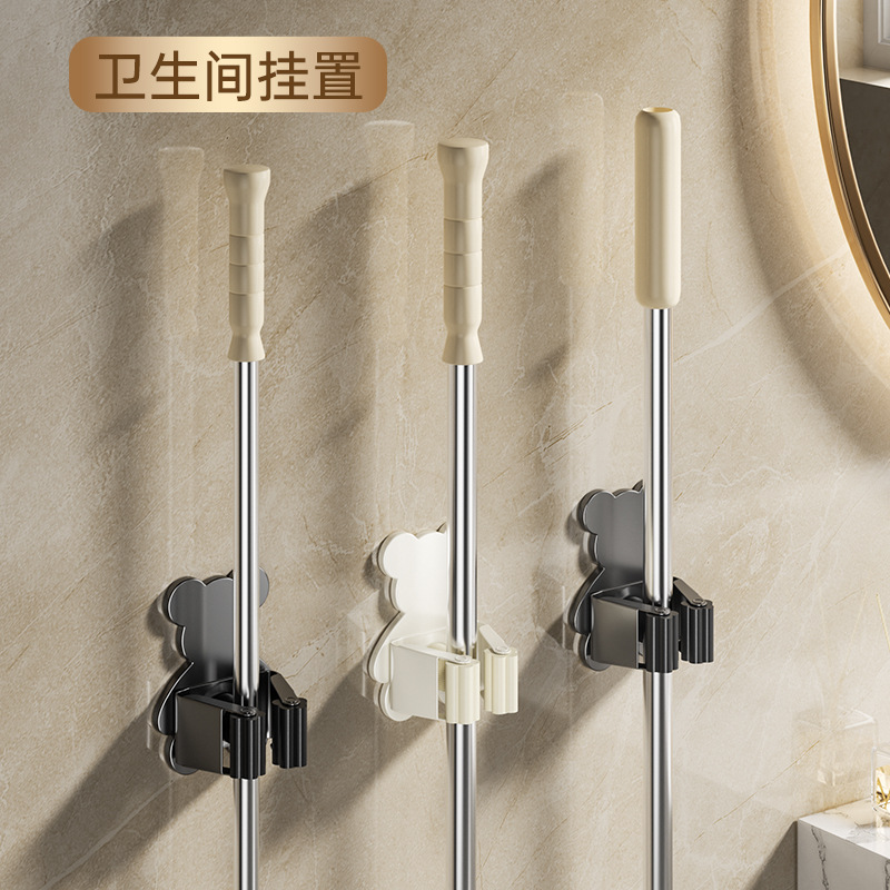 拖把挂钩神器免打孔壁挂夹挂钩卫生间放扫把墙上扫把固定挂架粘钩