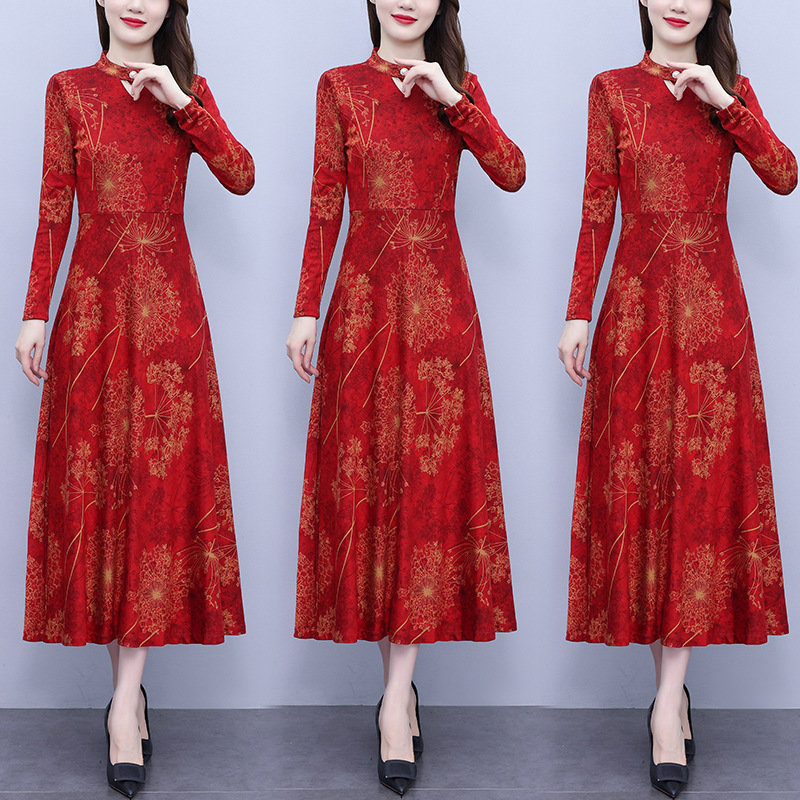 Autumn Women's Dress 2022 New Middle-Aged And Elderly Long Sleeve Temperament Elegant Long Sleeve Waist Slimming Long Style