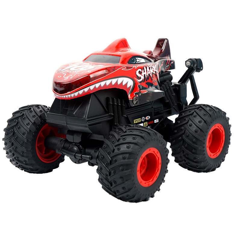 New music and lighting remote control stunt car, 360-degree rotating big foot car, dinosaur head, shark head, children's toy car Item Picture