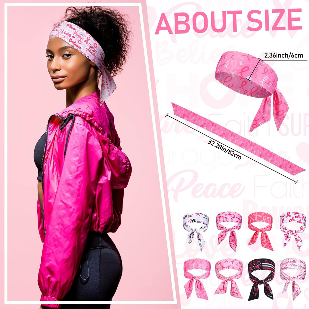 Cross-border new Love Milk Day pink ribbon printed hair tie, women's sports yoga tie, face wash headscarf, hair accessory Application Scenario