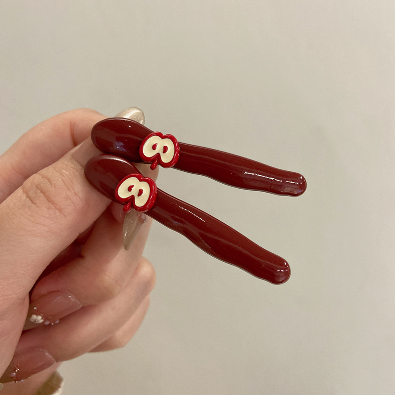 可爱安可拉红色小苹果刘海发夹女前额碎发卡韩版高颜值一字鸭嘴夹详情6