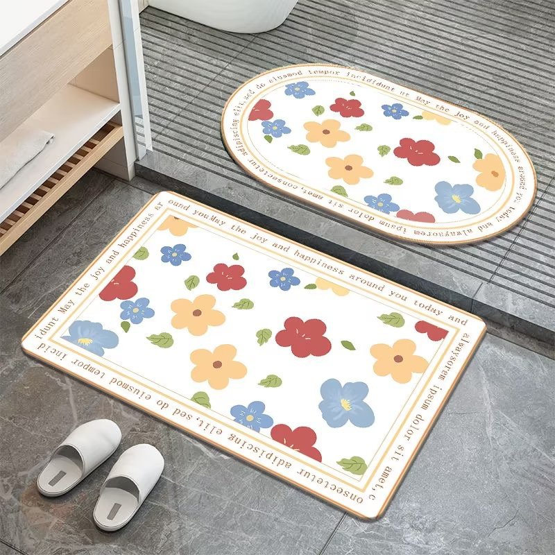 Sweet Flowers Diatom Mud Carpet Absorbent Floor Mat Bathroom Easy To Dry Foot Mat Toilet Can Be Hand-Washed Non-Slip Mat Door Mat details Picture