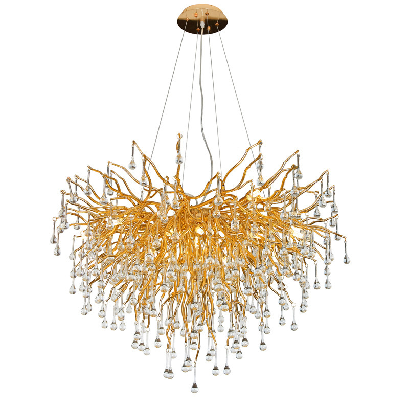 Post-Modern Golden Glass Chandelier Light Luxury Simple Aluminum Lighting Villa Restaurant Living Room Light Hotel Project Lighting Item Picture