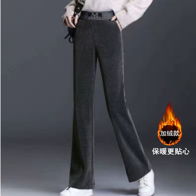 加绒裤妈妈直筒/女裤女高腰休闲/卫裤女秋款/裤子/卡通睡裤白底实物图