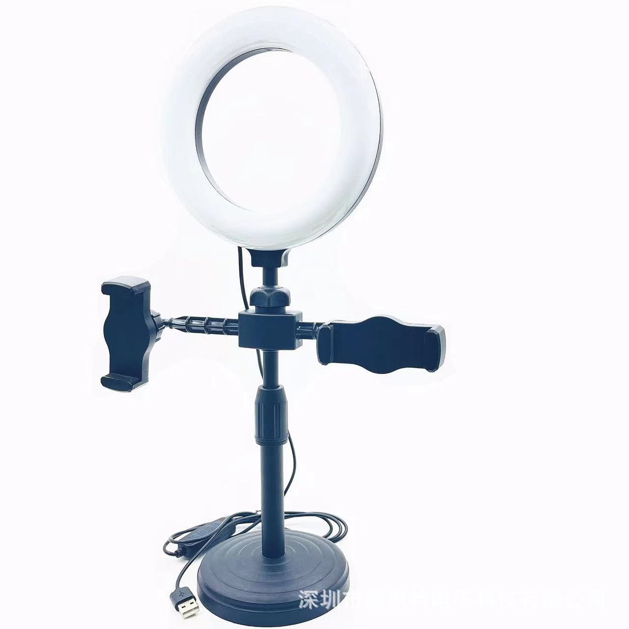 Desktop dual-camera 6-inch fill light with adjustable height and three-color temperature, desktop live streaming 10-inch three-camera fill light Item Picture