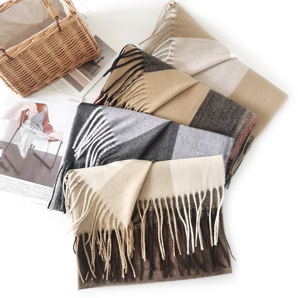 Winter New Imitation Cashmere Scarf Women Plaid Scarf Foreign Trade Warm Thick Shawl Amazon Cross-Border Scarf Men details Picture