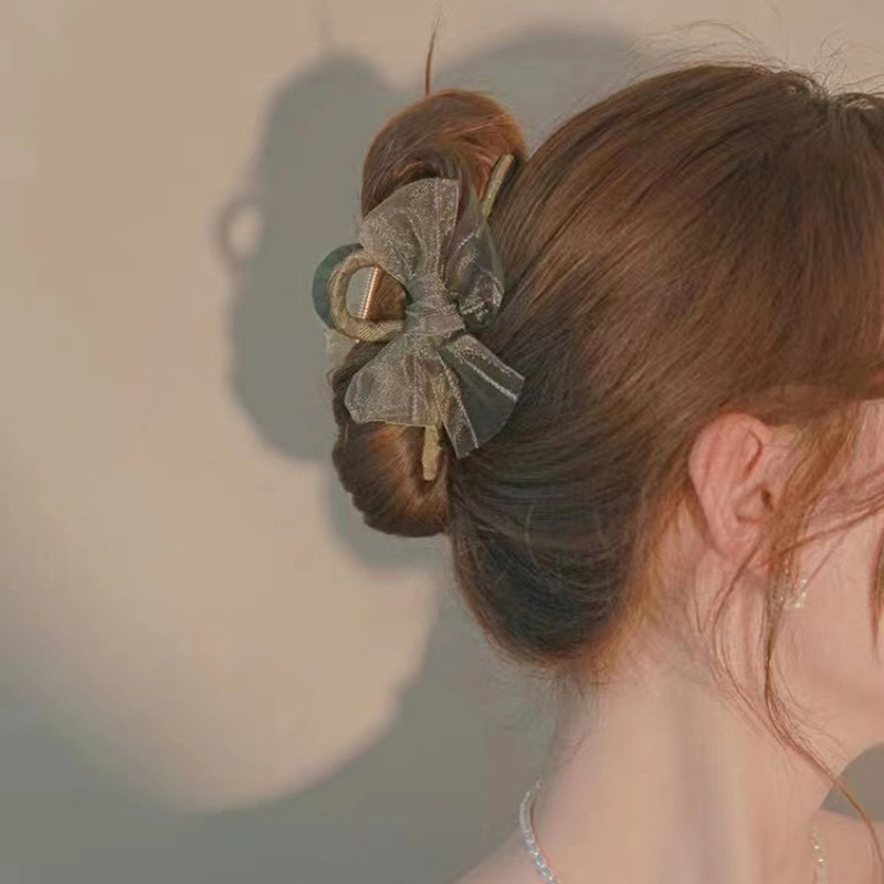 Mori Tie Bow Hair Clip Back Head Senmei Large Grab Clip Women Fall Advanced Sense Elegant Shark Clip Headwear Specification drawing