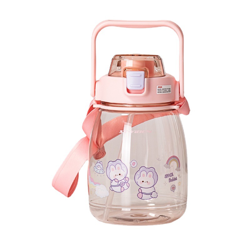 Eiben Large Capacity Water Cup Female Outdoor Portable Student Sports Kettle Double Drink With Straw Simple Plastic Pot Belly Cup Item Picture