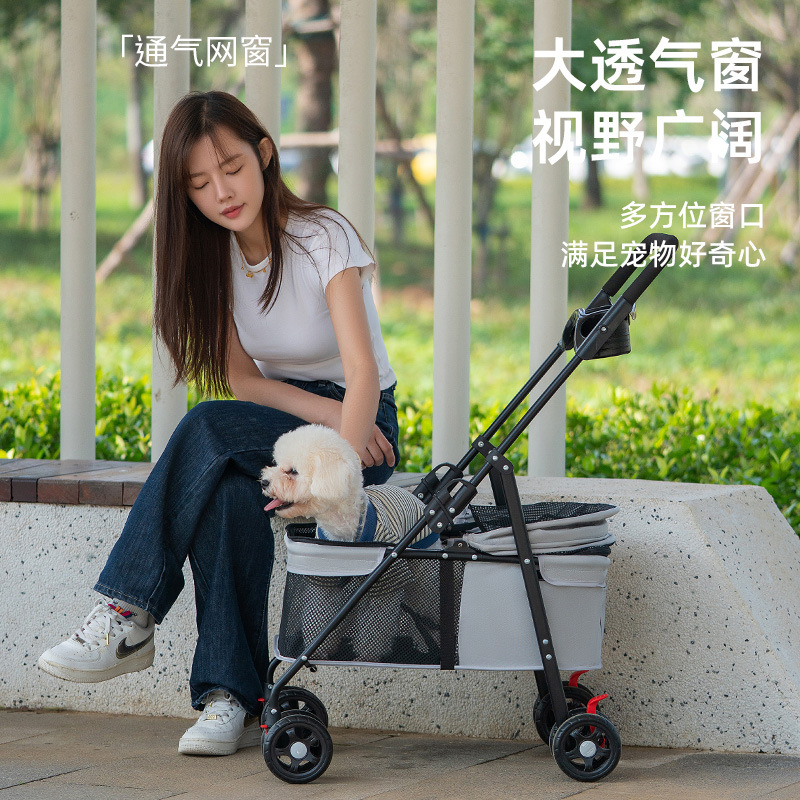 The pet stroller is lightweight and foldable for going out. It is a small stroller for cats and dogs to travel and a small dog for outdoor cross-border export Specification image