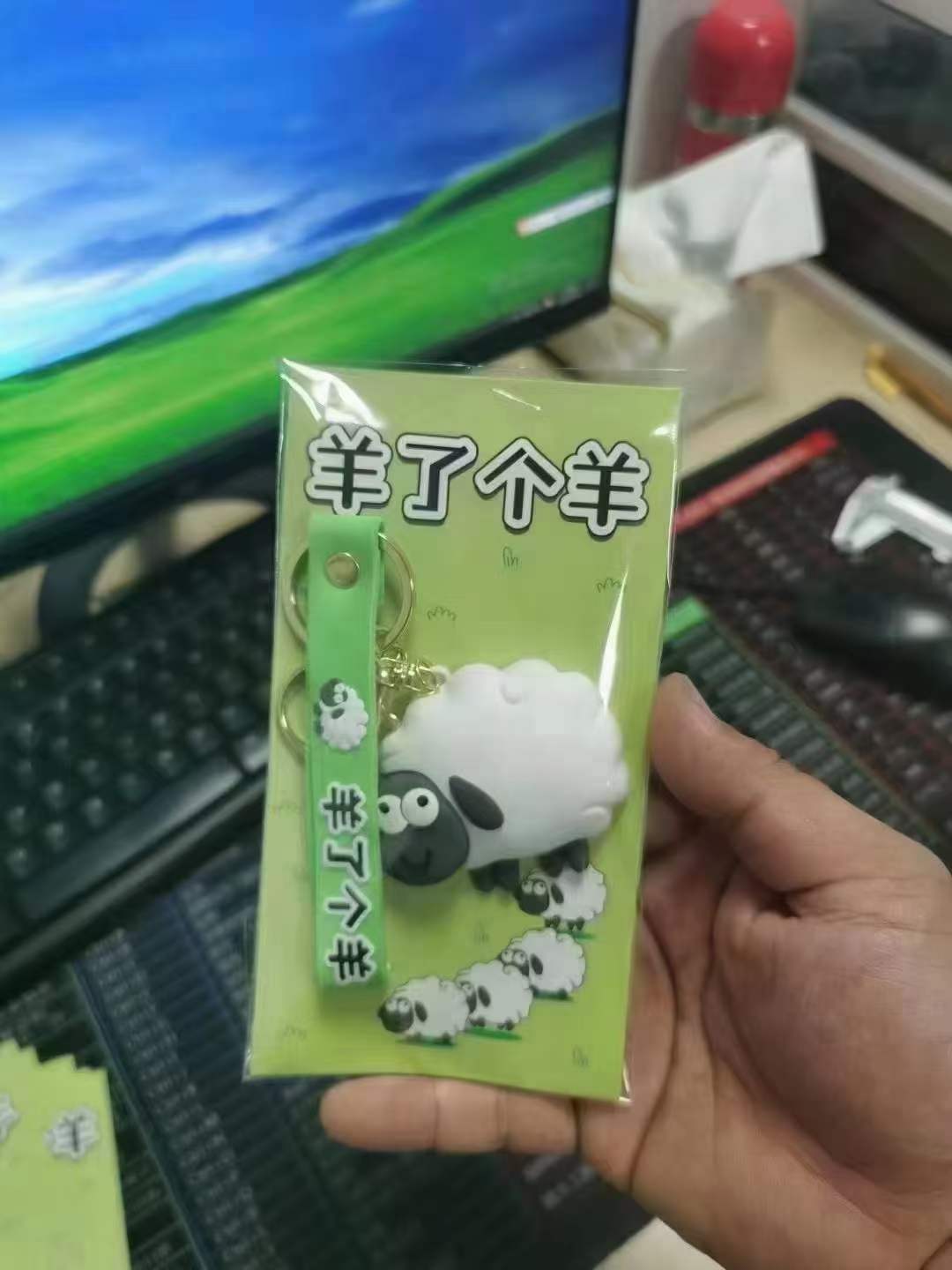 Tiktok boom sheep a sheep key chain 3D three-dimensional soft rubber doll sheep a sheep key chain spot wholesale network red game lamb bag key chain details Picture