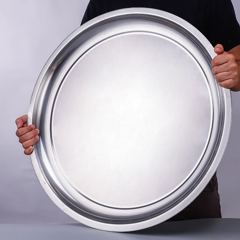 Cross-Border Stainless Steel Plate Round Platter Tableware Thickened Tray Restaurant Hotel Home Wholesale Plate Larger