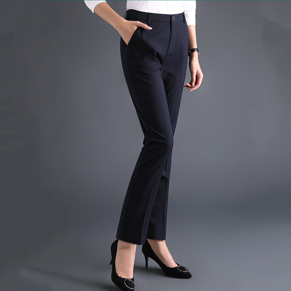 Business trousers for women spring and autumn thick professional high-waisted straight pants autumn and winter fleece long pants stretch and drape suit trousers for women details Picture