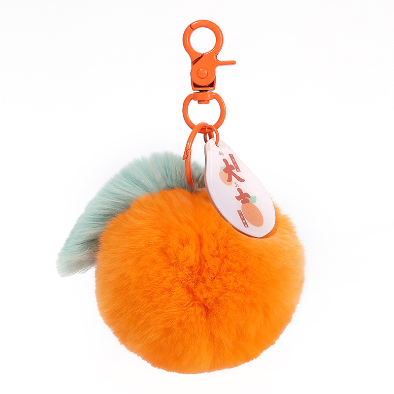 Great luck and prosperity, real fur, rex rabbit fur, small oranges, pears, car keychains, pendants, plush schoolbags, bag decorations, gifts Application Scenario