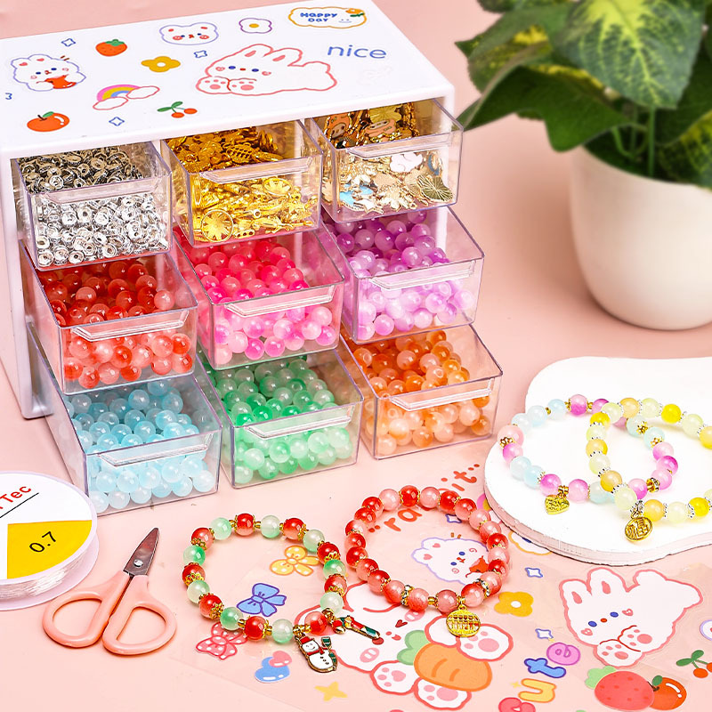 Children's bracelet set, diy beading gift box set, girl beading material package, dopamine toy, glass making Specification image