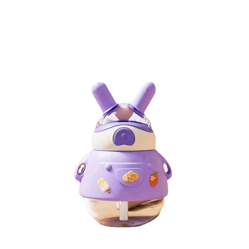 Summer cute straw big-belted cups, super adorable student rabbit cups, girls and children plastic gift water cups wholesale Item Picture