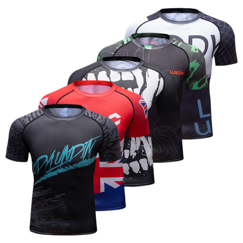 2021 New 3D digital printed sweat-wicking and breathable short-sleeved T-shirt for sports, running and tight-fitting men's fitness