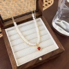 French red heart-shaped pearl necklace with a sweet atmosphere, Hepburn style retro double-layer freshwater pearl jewelry for women Specification image