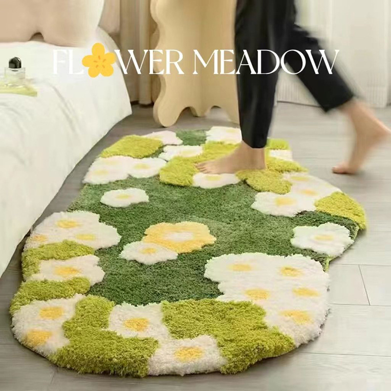 跨境苔藓地毯卧室耐脏易打理床边毯家用植绒地毯可折叠小红书批发