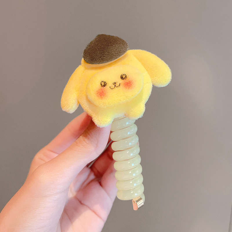 Nuevo estilo niños lindo teléfono línea hair loop otoño invierno peluche alta estiramiento cuerda de pelo sanrio niñas dibujos animados accesorios de pelo Specification image