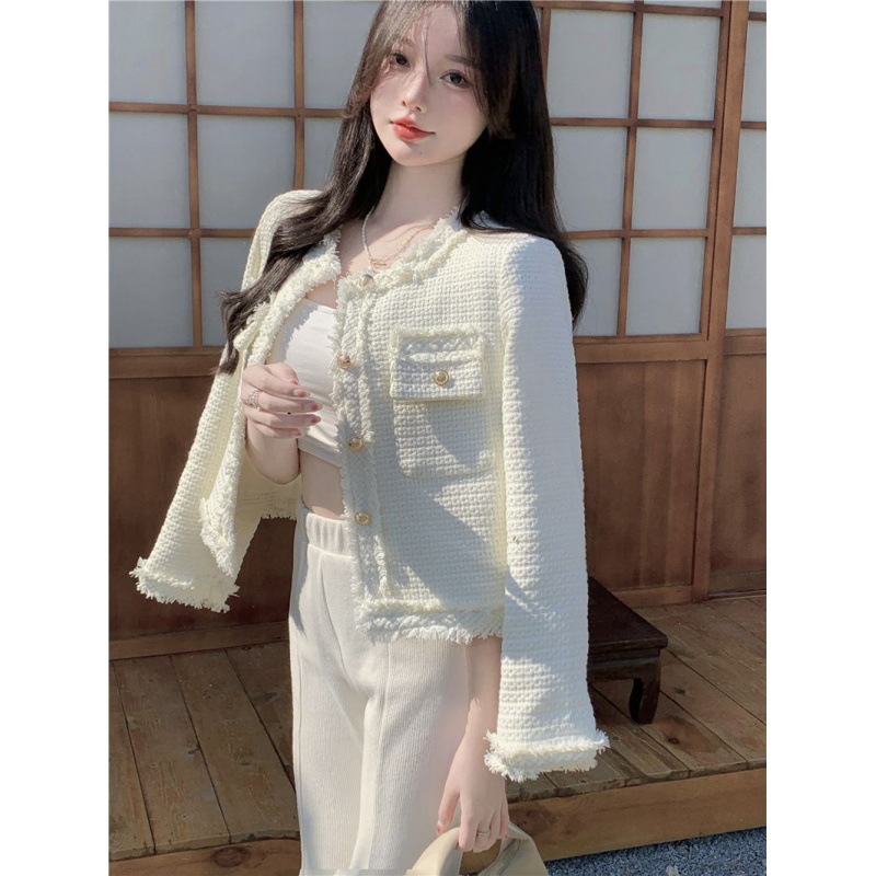 Rong Guan Da New Spring And Autumn All White Small Fragrant Wind Coat Women Unique Chic Design Sense Of Short Top Specification drawing