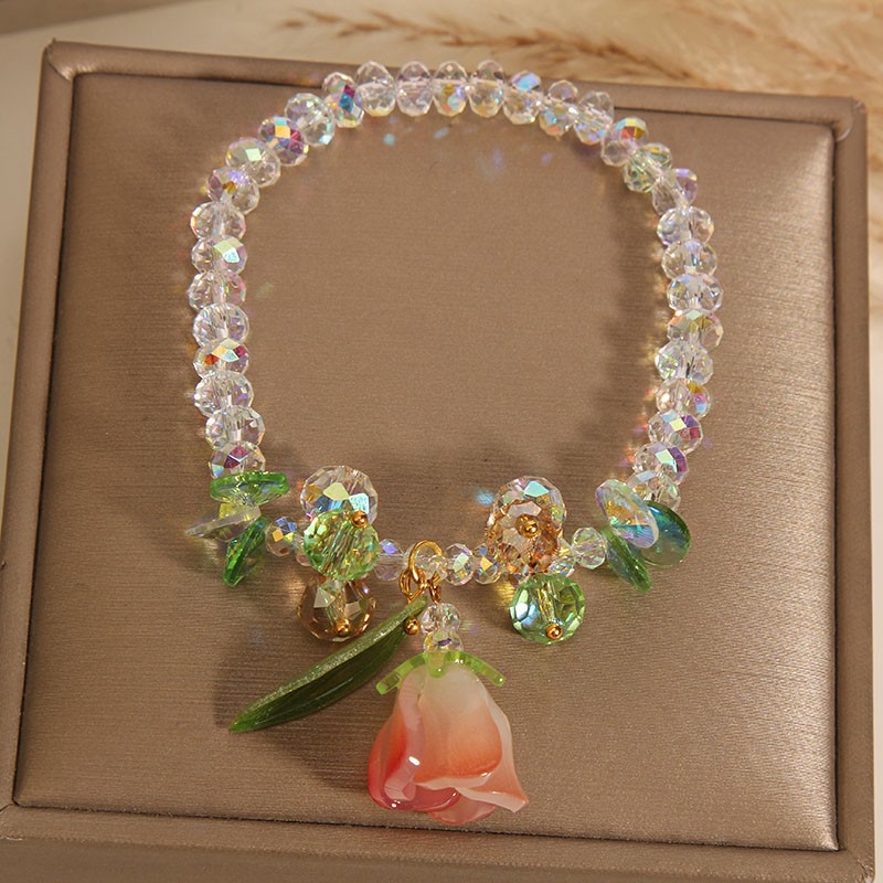 A light luxury forest-themed, fresh and sweet fairy lily crystal bracelet for girls, a gift bracelet for student best friends details Picture
