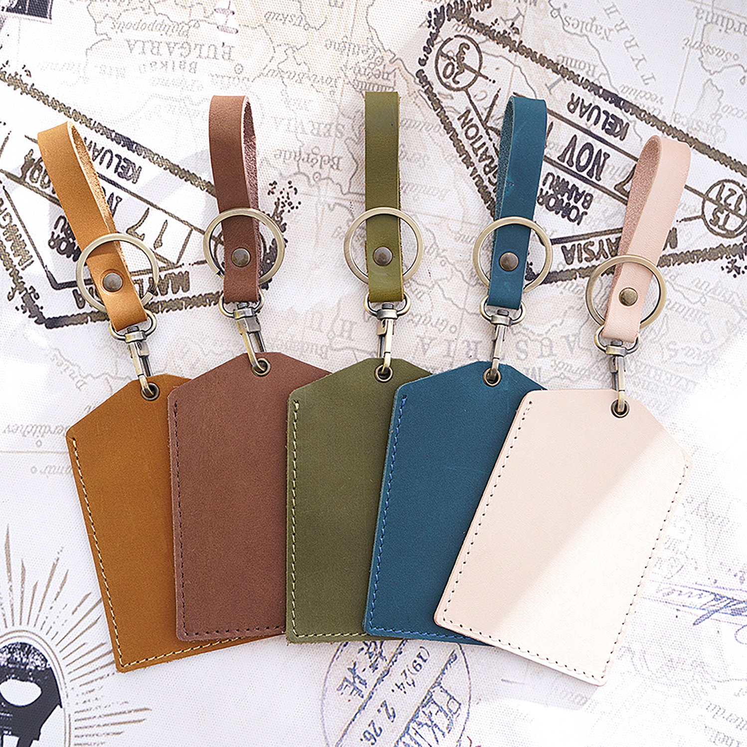 Genuine leather access control card top layer, cowhide bus card case, student campus ICID one-card keychain sensor protection case