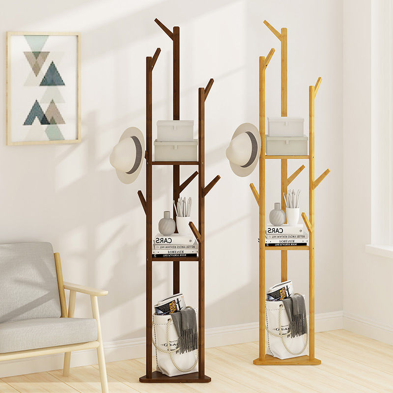Floor Coat And Hat Rack Solid Wood Simple Modern Bedroom Hangers Multi-Functional Household Clothes Rack Living Room Storage Rack Item Picture