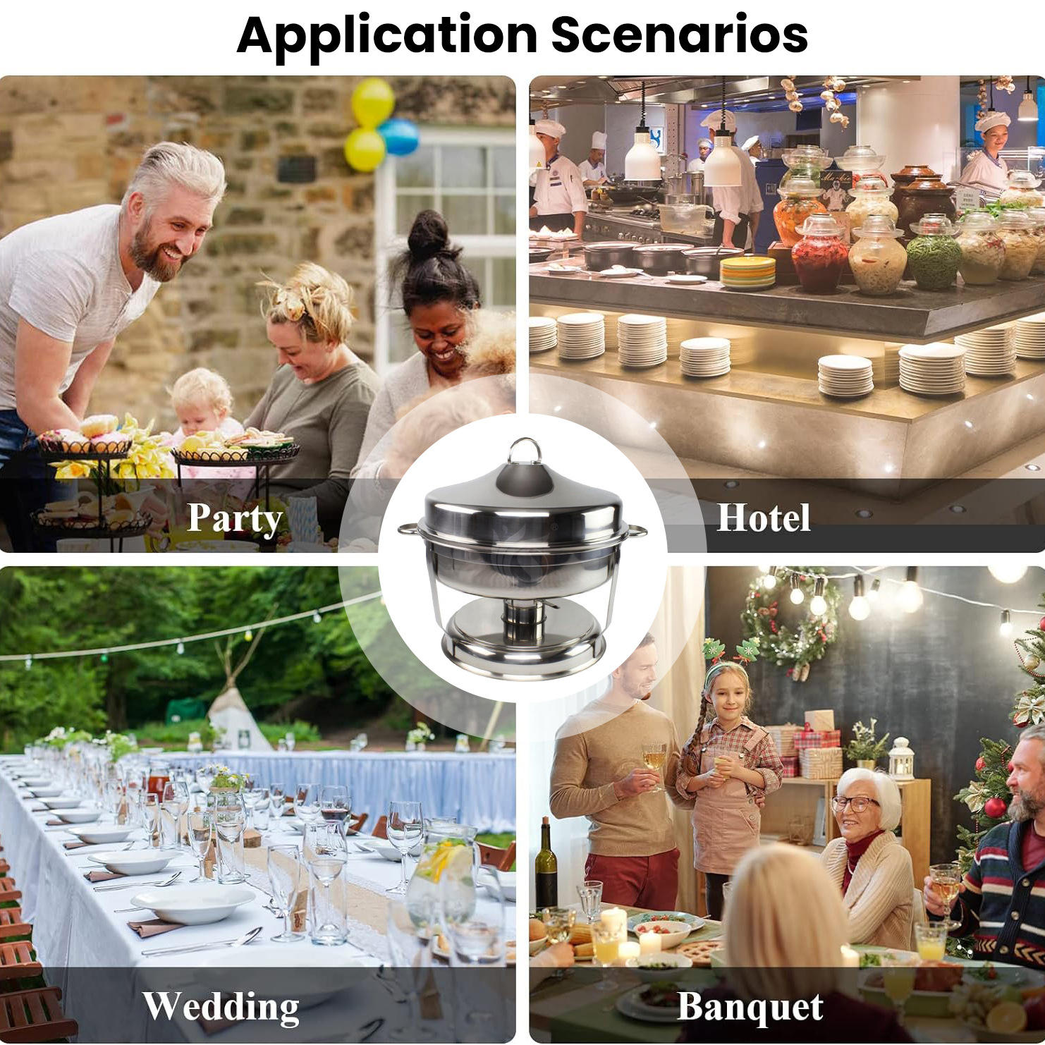 Wholesale stainless steel buffet stoves, hotel restaurant food heating containers, alcohol stoves, POTS and hotel supplies in stock Application Scenario