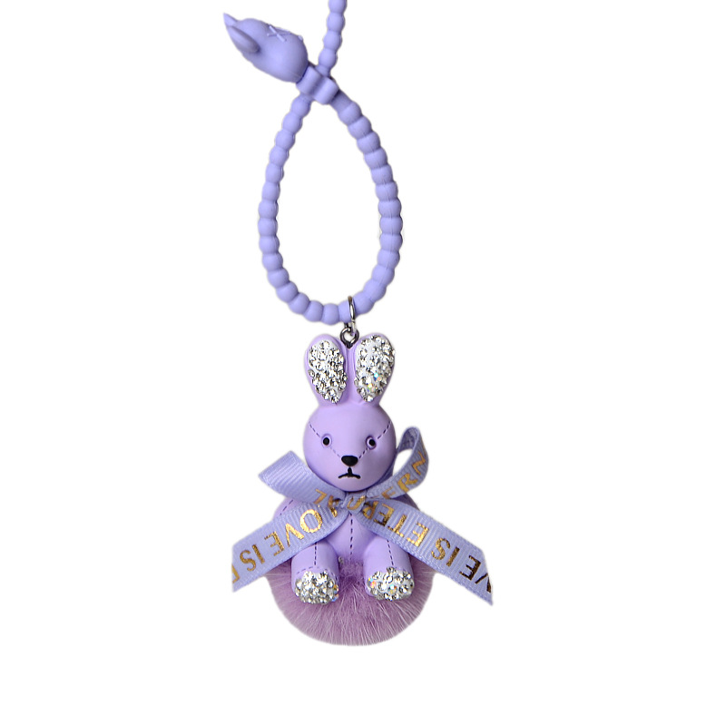 New Diamond Rabbit Keychain Creative Mink Hair Bag Pendant Resin Cartoon Doll Small Gift Item Picture