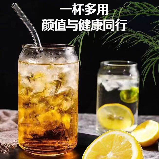 Amazon Cola Cup Cold Drink High Borosilicate Glass Can Cup With Bamboo And Wood Lid Glass Straw Specification drawing