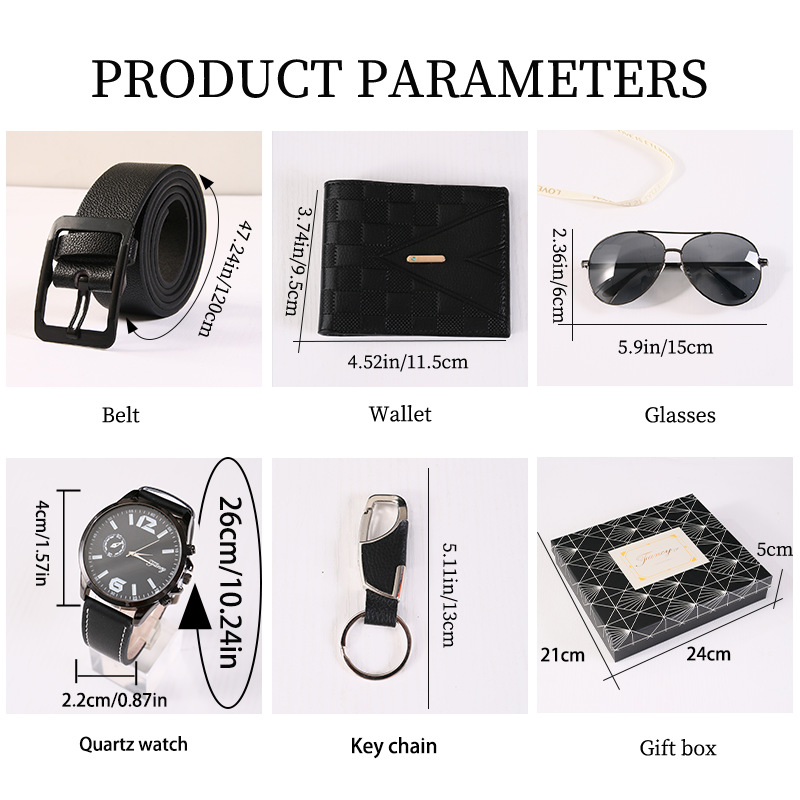 Cross-border gift set for men: wallet, belt, quartz watch, sunglasses, Father's Day and men's Day. For your boyfriend Specification image