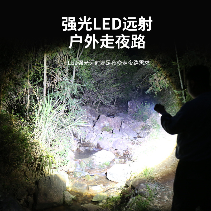 多功能强光手电筒带挂钩户外照明伸缩变焦手电露营灯雷射炮新奇产品图