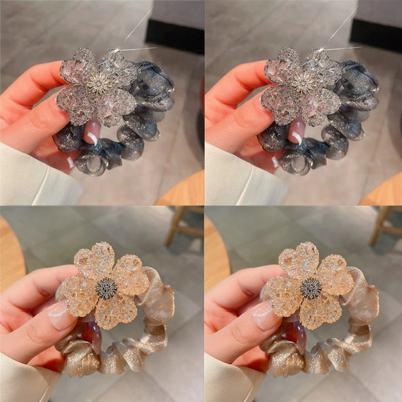 时来运转四叶草头绳高级感超闪水钻大肠发圈精致皮筋女扎头