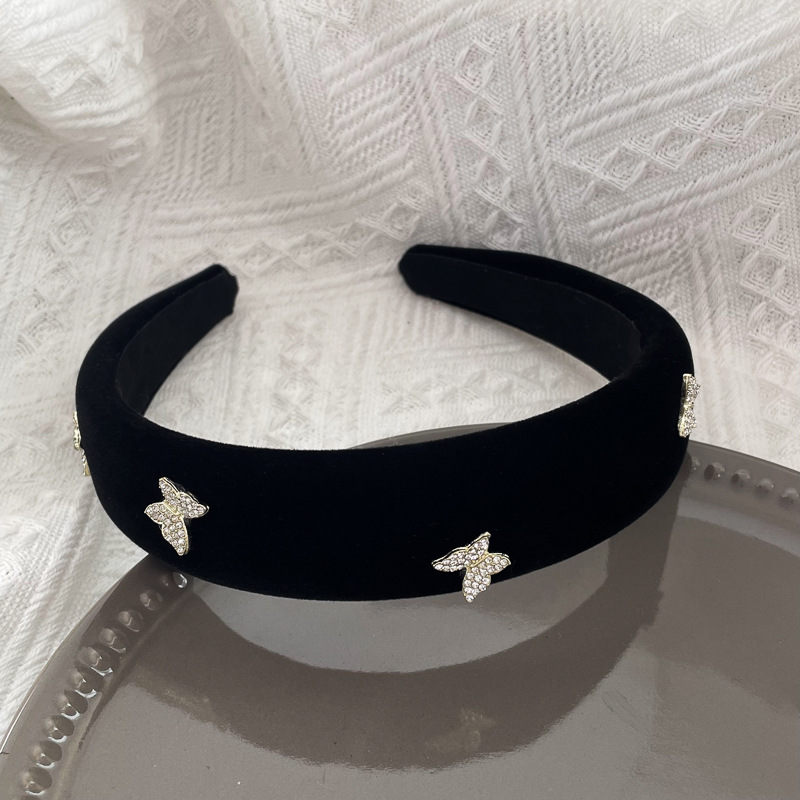High top hairband for women in autumn and winter, black small chanel-style hair tie, plush pearl headband, hair accessory, bow bow, hair hole