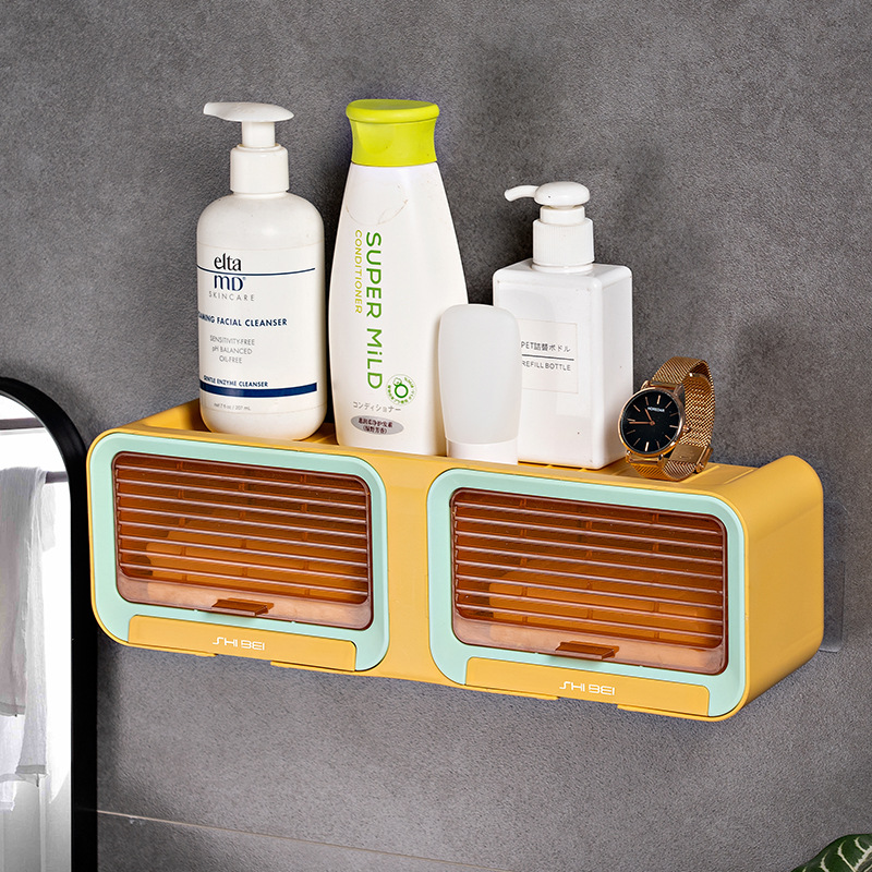 Household Shutters Soap Box Perforation-Free Wall Mounted Double-Row Drain Box Storage Rack Multi-Functional Small Storage Box Specification drawing