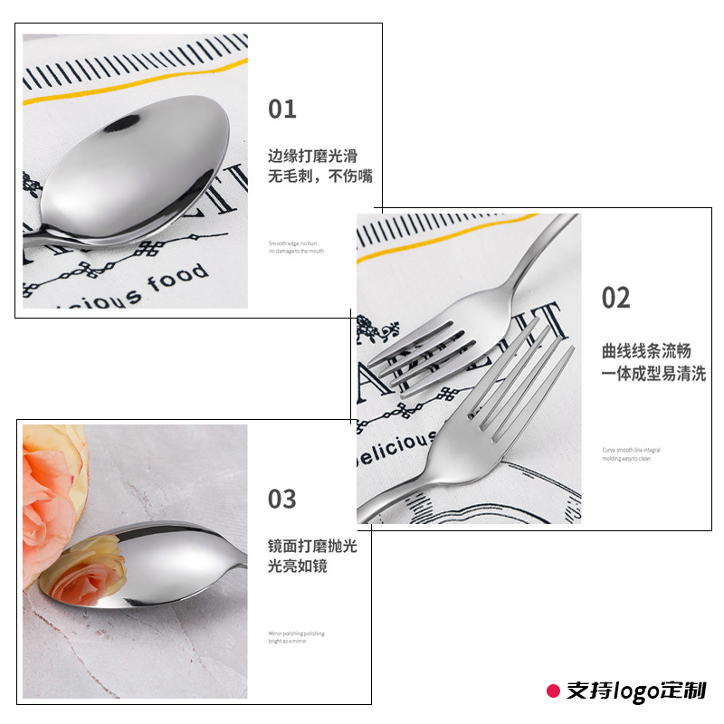 Portable Tableware 410 Spoon Fork Chopsticks Three-Piece Simple Student Outdoor Stainless Steel Tableware Set Gift Application Scenario