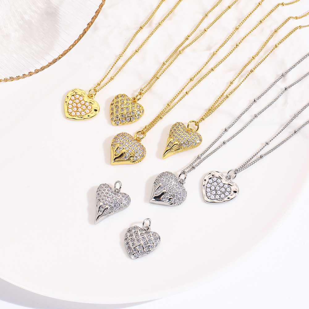 European and American charm exaggerated heart necklace pendant, 18k copper-plated imitation pearl heart DIY jewelry pendant accessory European and American charm exaggerated heart necklace pendant, 18k copper-plated imitation pearl heart DIY jewelry pendant accessory