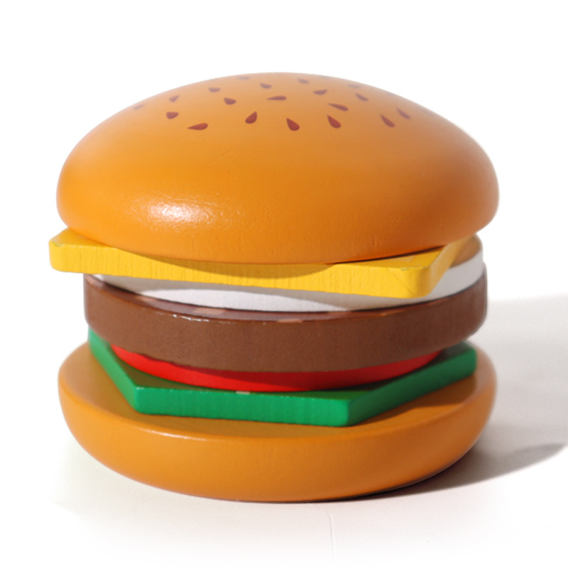 Children's wooden sandwich burger fries set post matching food cut kitchen assembly simulation play house toy Application Scenario